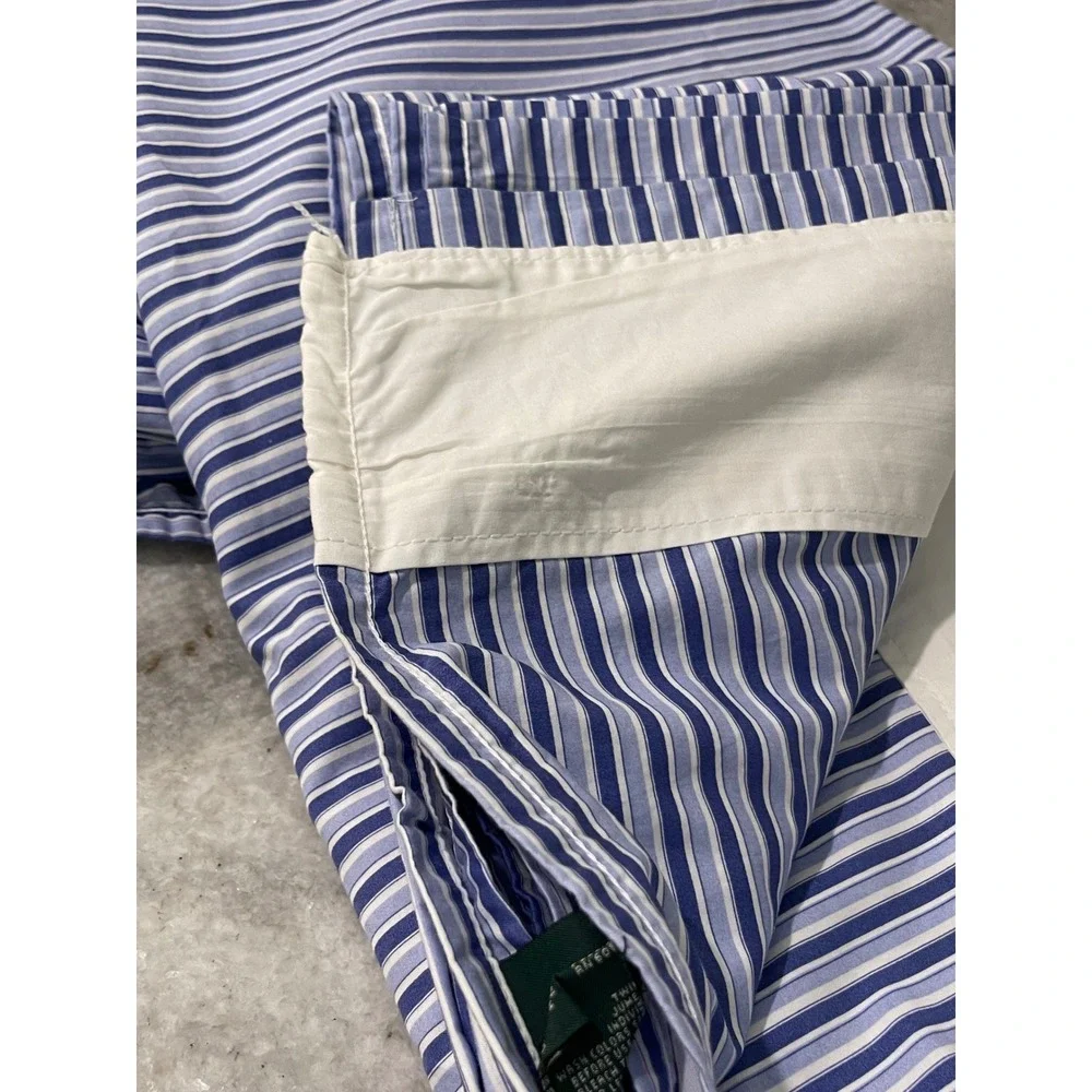 2 Ralph Lauren Flat Sheets Size Twin Putney Blue White Striped Cotton Bedding